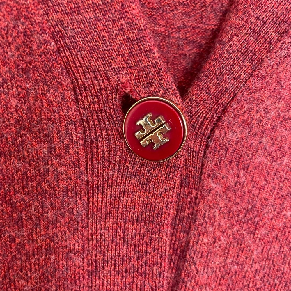 Tory Burch Women's Red Madeline V-Neck Merino Wool Cardigan Sweater Size XS - Picture 9 of 11